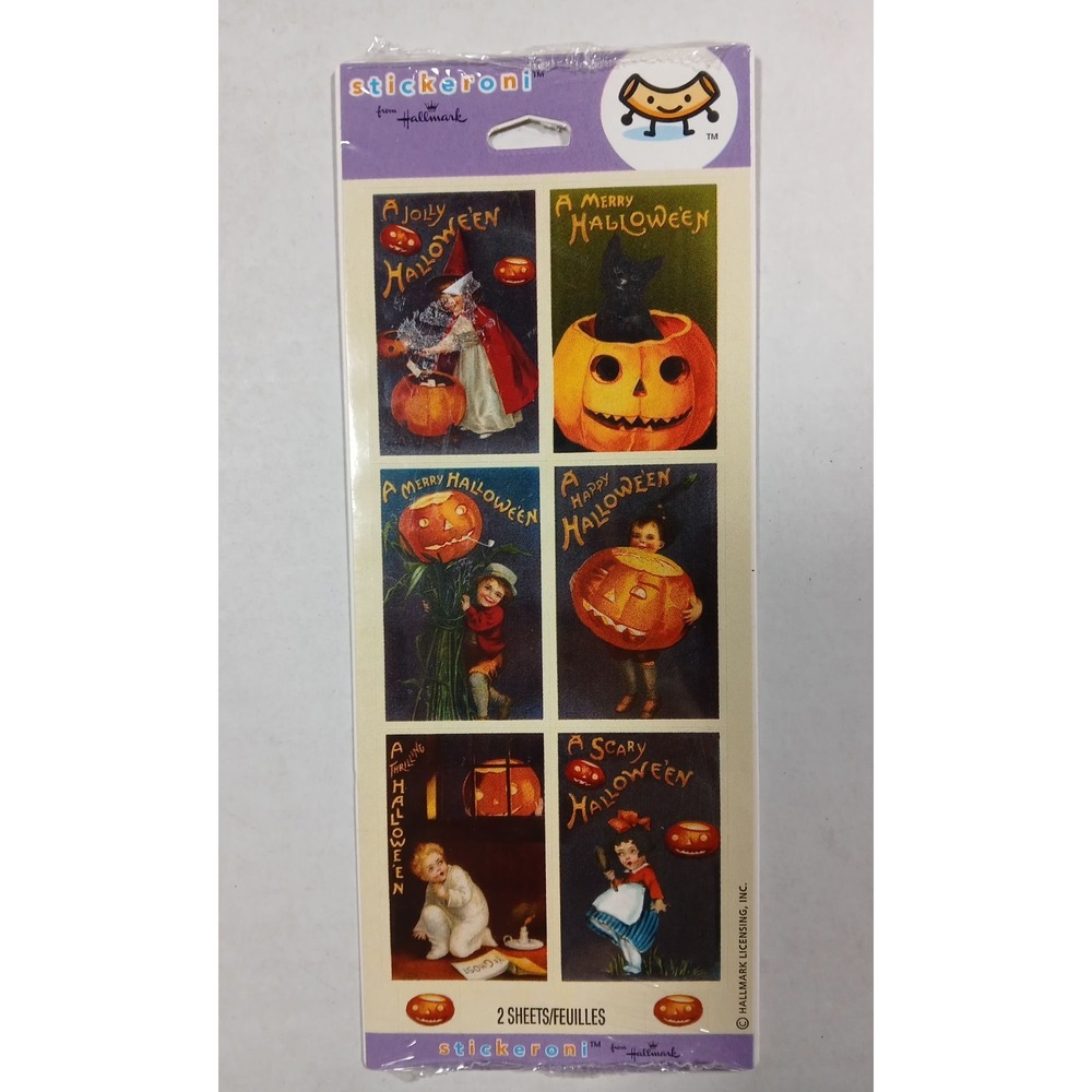 Vintage Hallmark Stickeroni Halloween‎ P Jack-O-Lantern Stickers 2 Sheets 1 Pack